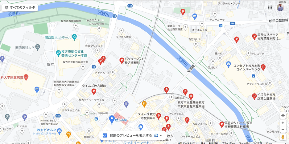 枚方市総合文化芸術センター別館（旧メセナひらかた会館）周辺図